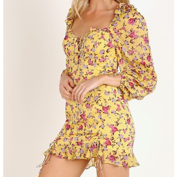 For Love And Lemons || Beaumont Mini Dress Yellow Floral - Picture 12 of 12